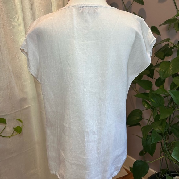 Cream Blouse with Embellished Neckline and Short Sleeves - Picture 2 of 9